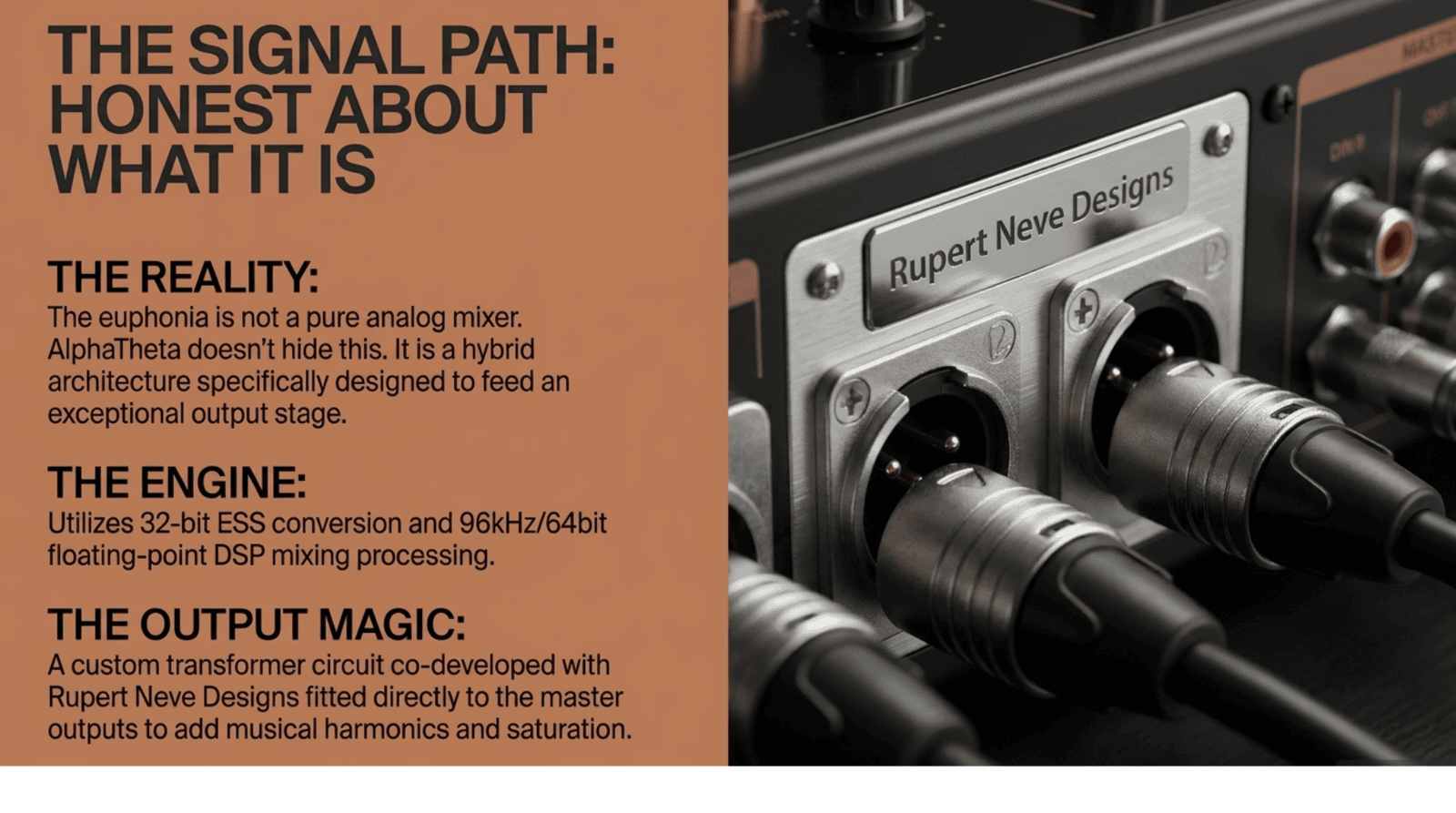 The signal path — honest about what it is. The euphonia is a hybrid architecture.
