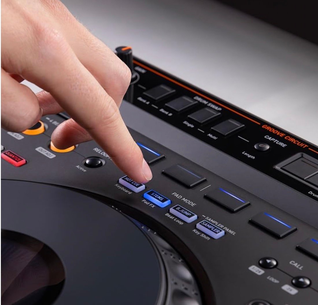 AlphaTheta DDJ-GRV6 Groove Circuit buttons and performance pads close-up
