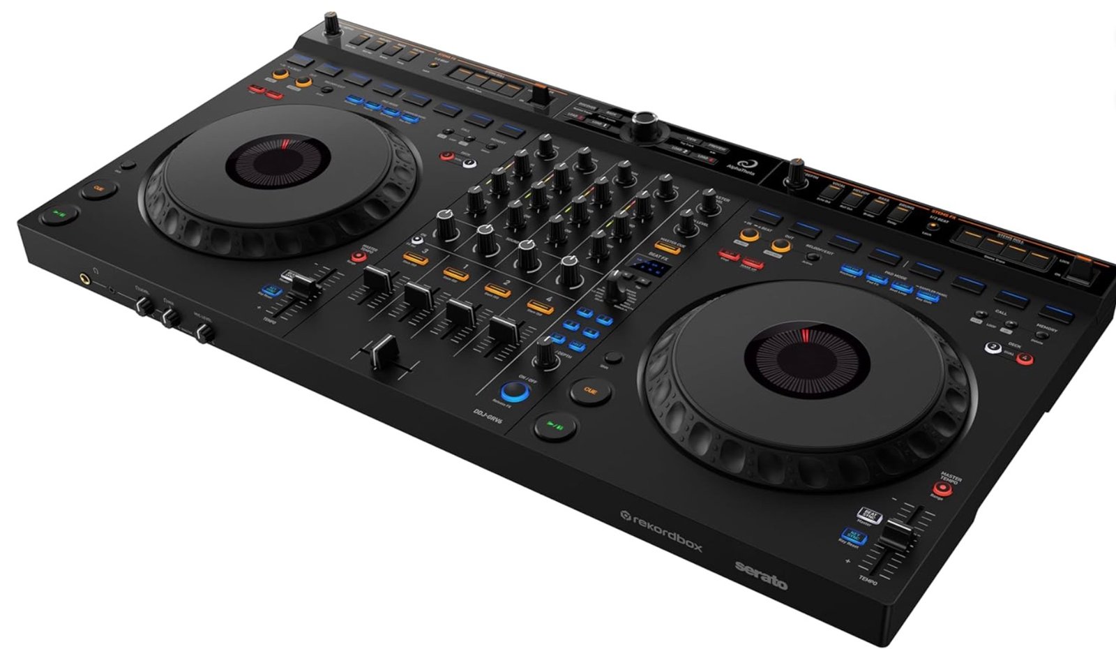 AlphaTheta DDJ-GRV6 4-channel DJ controller — diagonal view
