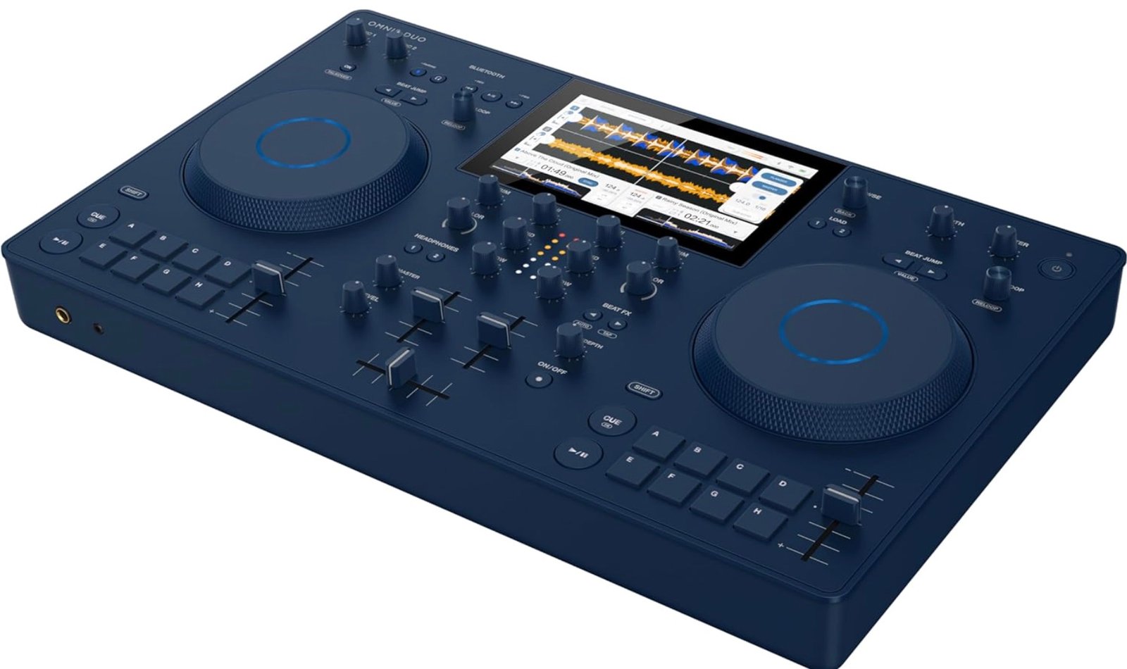 AlphaTheta OMNIS-DUO portable battery-powered DJ system, top view