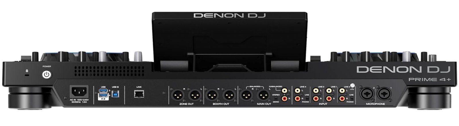 Denon DJ Prime 4+ rear panel inputs and outputs
