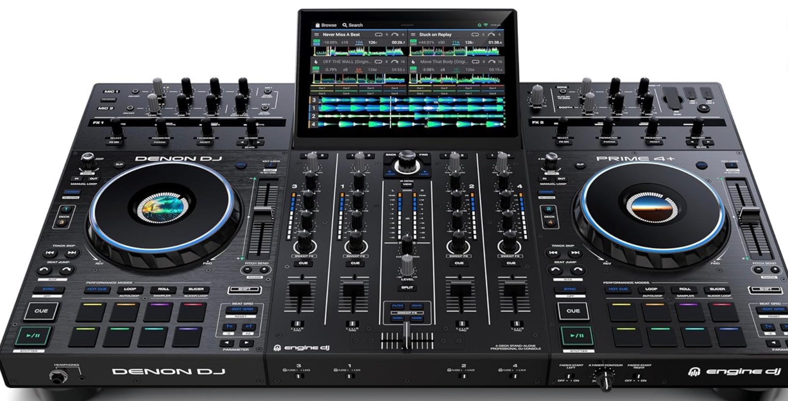 Denon DJ Prime 4+ standalone DJ system, top view