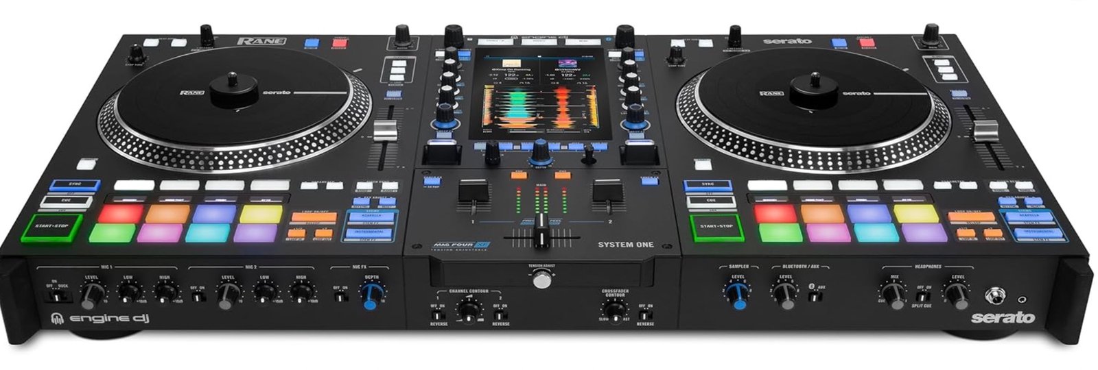 Rane System One standalone DJ system with motorised platters, top view