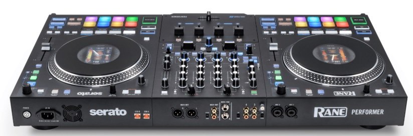 Rane Performer rear panel — XLR, RCA, booth output, mic inputs, dual USB