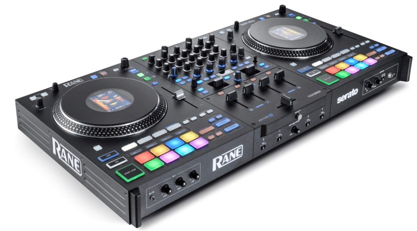 Rane Performer 4-channel motorized DJ controller — diagonal view
