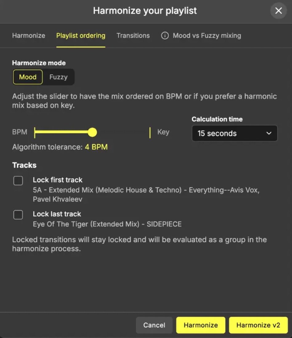 DJ.Studio Harmonize playlist feature