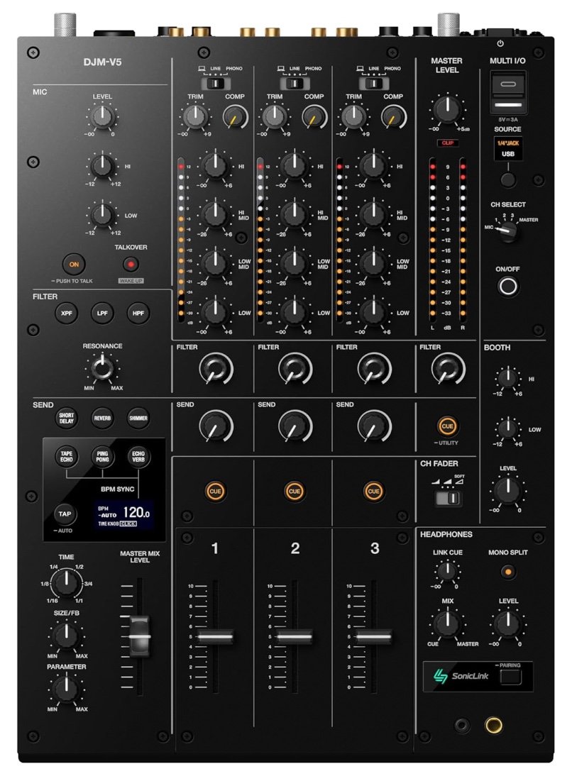 AlphaTheta DJM-V5 compact 3-channel club mixer