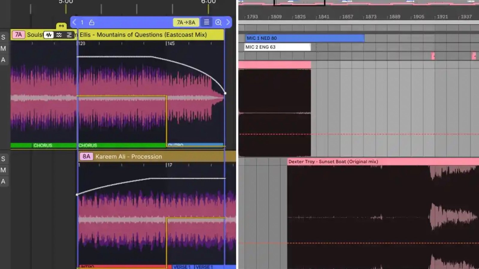 DJ.Studio vs Ableton Live split screen comparison