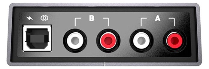 Rear of the Phase Receiver showing the 2x RCA outputs and USB Type-B port