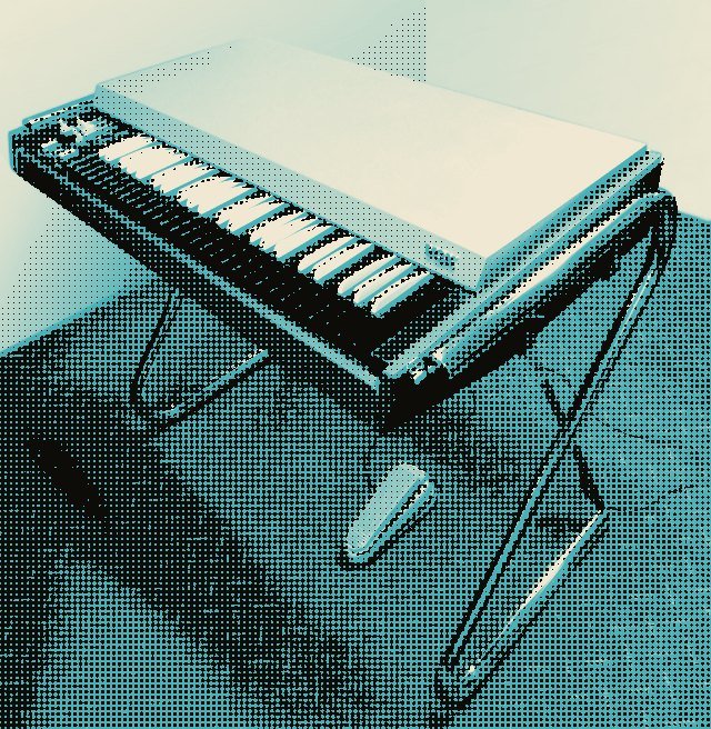 1965 Vox Continental combo organ on its chrome Z-stand, in a riso cyan and black treatment